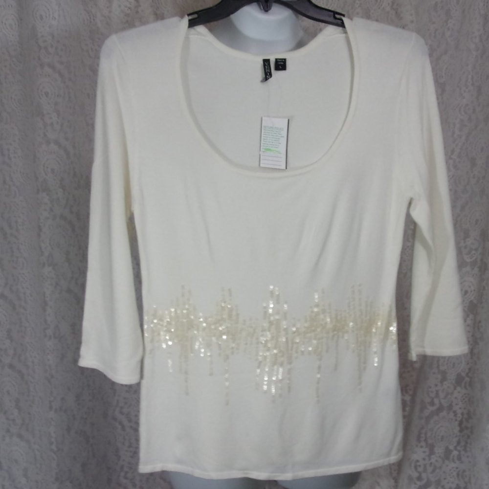 Ivory Scoop Neck Sweater With Bling Sequins Size L NWT